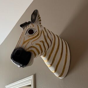 Pottery Barn White and Gold Zebra Head Wall Accent